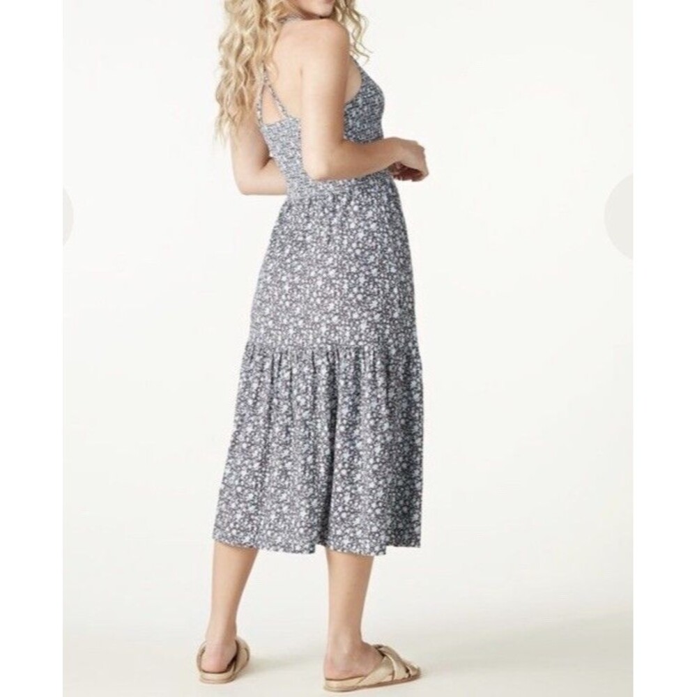 Nation LTD Penelope Cross Back Midi Dress M Bluebell Floral Smocked